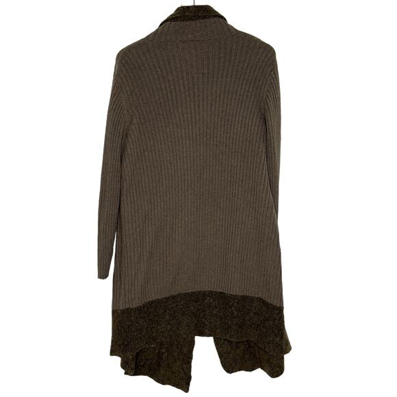Eileen Fisher L Womens Brown Open Cardigan Sweater Wool Mohair Trim *flaw - Picture 2 of 10